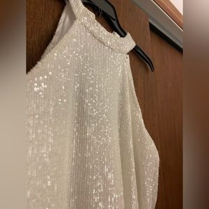 White Sequin Cable and Gauge Halter Top